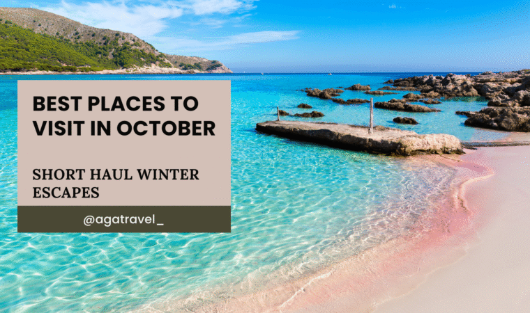 beach scene with best places to visit in october as a title overlay
